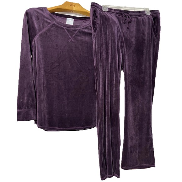 VTG Sunday Brand Women's 2-Piece Purple Velveteen Leisure Track Suit Y2K Sz L - Picture 1 of 7
